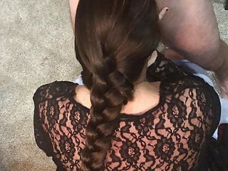 Plumper oral job. Braided hair. Dark-haired wifey